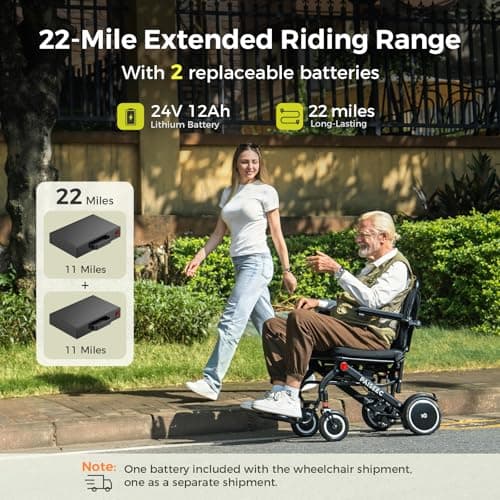 Paiseec Electric Wheelchair Lightweight Foldable, Only 32 lbs, Up to 22 Miles, Power Wheelchair for Adults, Portable Motorized Wheelchair with Travel Bag - Thumbnail 5