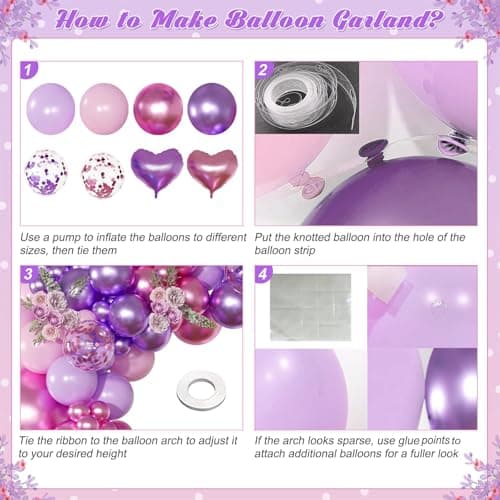 NUTTYBASH Pink Purple Balloon Garland Arch Kit,126Pcs Metallic Purple Rose Red Confetti Balloons with Heart Foil Balloon for Women Birthday Bridal Baby Shower Wedding Party Decoration - Thumbnail 6