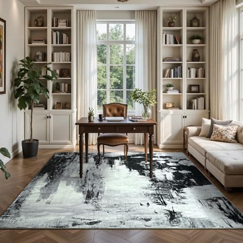 ULTSOFE Area Rugs for Living Room, 5x7 Washable Neutral Grey Abstract Soft Thin Non-Slip Backing Large Rug Home Office Bedroom Home Office Under Dining Table Farmhouse Nursery Indoor Floor Carpet Rugs - Thumbnail 2