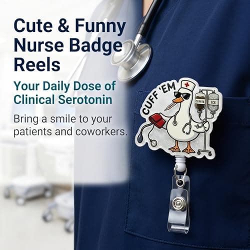 Retractable Badge Reel with Alligator Clip, Heavy Duty, Cute Funny ID Name Tag Holder for Nurses, Doctors, Teachers, and Office (Pink-Cuff 'em) - Thumbnail 3