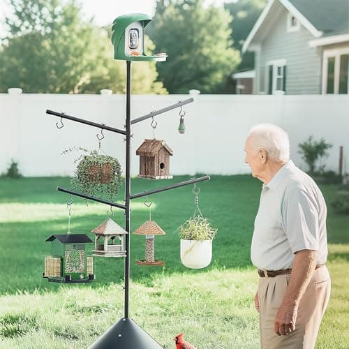 PerchMe Bird Feeder Pole with Squirrel Baffle, 92'' Inch 360° Rotating Heavy-Duty Bird House Pole for Outdoors,Adjustable Height,Universal Mount Kit for Bird Feeder Cameras&Houses (92'' Black) - Thumbnail 2