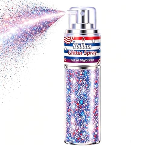 Patriotic Hair and Body Glitter Spray, 4th of July for Independence Day 250 Anniversary Memorial Day, 4th of July Decorations and Outfits for Women Kids, Red White and Blue USA Flag Glitter Spray - Image 1