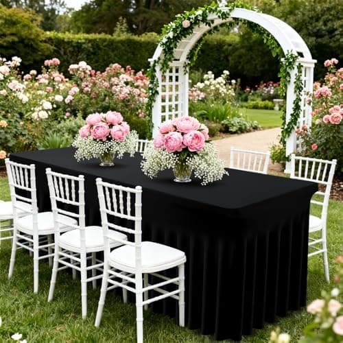 Moosfor Spandex Fitted 6FT Rectangle Tablecloth 2 Pack, Elastic Stretch Wrinkle Resistant Table Skirt, Washable Reusable Table Cover for Wedding, Banquet, Party, Events (Black, 72Lx30Wx30H Inch) - Thumbnail 5