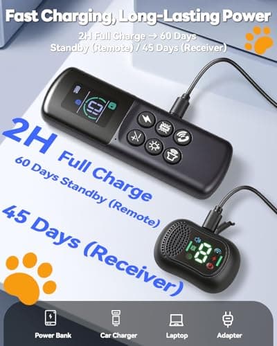 oitickly Smart Dog Training Collar with Remote – 4500FT Range Rechargeable E Collar with Voice Command, Beep, Vibration, Static & LED Light, Waterproof Shock Collar for Small Medium Large Dogs - Thumbnail 6
