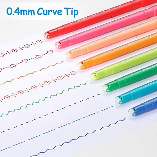 AECHY Curve highlighter pens for Note Taking, Dual Tip Pens with 6 Different Curve Shapes & 8 Colors Fine Lines, Colored Curve Flair Pen Set for Kids Journaling Scrapbook Note Taking Supplies(Rainbow) - Thumbnail 3
