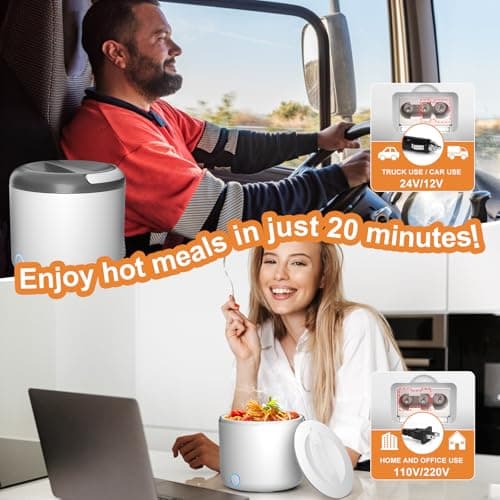 Vingud Electric Lunch Box for Adults, 1.2L/41oz, 100W Fast Heated Lunch Box, 12V/24V/110V Portable Food Heater for Car/Office Work with 304 Stainless Steel Container, White Gray - Thumbnail 3