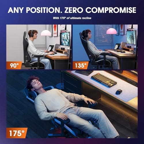 Douxlife 3D Kneading Massage Gaming Chair with Footrest, 400lbs Heavy Duty PC Computer Desk Chair for Adults, Adjustable 2D Armrests, Ergonomic 175° Recline & Optional Heat, Black&White - Thumbnail 6