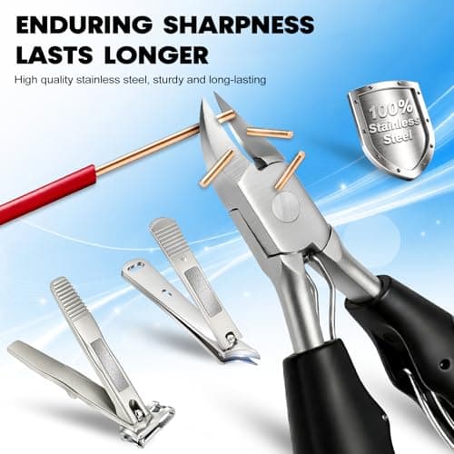 8-in-1 Heavy Duty Toenail & Fingernail Clippers for Seniors Men with Thick & Ingrown Nails - Manicure Pedicure Kit with 360° Swivel Head - Professional Wide Jaw Podiatrist Tools - Thumbnail 6