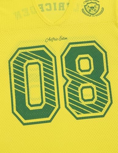 Aelfric Eden Jersey Shirts for Women Y2k Oversized V Neck Graphic Tees Football Number Streetwear T Shirt Tops Yellow XL - Thumbnail 3