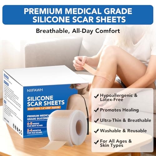 Silicone Scar Sheets, Silicone Scar Tape(1.6"x 200" Roll-5M) - Reusable, Soft & Medical Grade Adhesive Tape for Old & New Scars, C-Section, Surgery, Keloid & Acne Scars - Thumbnail 5