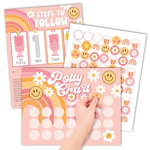 Hadley Designs Potty Training Chart for Toddlers Girls -10 Sticker Potty Chart for Toddlers Girls, 8.5x11" Potty Training Sticker Charts for Toilet Success, Retro Toddler Reward Chart for Kids - Image 1