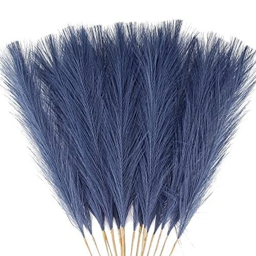 Acfruits 20Pcs Navy Blue Faux Pampas Grass Decor, 21.7" Pompas Grass Flower Arrangement and Vase Filler for Boho Home Wedding Decoration