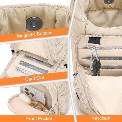 WOOMADA Water Bottle Holder RFID Crossbody Bag for Women, Ideal for Walking, Hiking, Cycling(beige) - Thumbnail 5