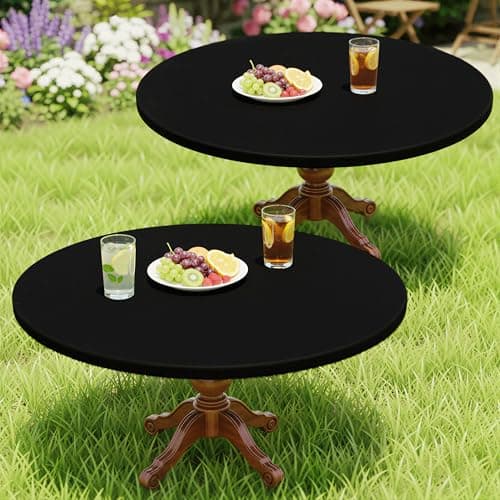 Moosfor Round Spandex Tablecloth 2 Pack, Elastic Fitted Waterproof Tablecloths for 45"-56" Tables, Stretch Washable Picnic Table Cover for Camping, Dining, Indoor and Outdoor, Black - Image 1