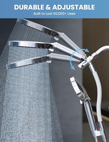 Magichome Filtered Shower Head Handheld Mother-Child Large Arm Combo, High Pressure 10-Spd Detachable Chrome Showerhead w/Stainless Hose, Water Softener Beads Hard Water - Remove Chlorine, Sliver - Thumbnail 2