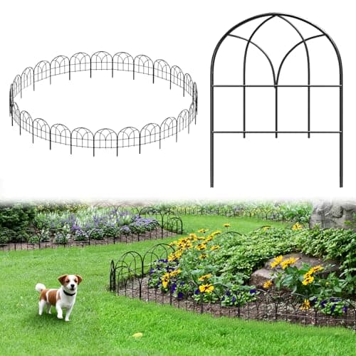 Small Garden Fence Animal Barrier, W12.55*H6.53 Decorative Fence Panel, No Dig Fences Barrier, Arch 26 Pcs Black Metal Fencing, Garden Border Edging Fences, Dog Fencing Blocker for Yard, Flower Bed - Image 1
