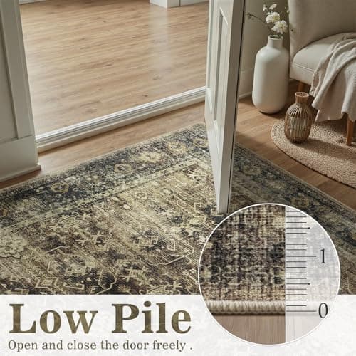 DCX Washable 6x9, Kid & Pet Friendly with Rubber Back Non Slip, Stain Resistant Vintage Rug for Living Room, Bedroom, Home Office, Soft Low Pile Large Farmhouse Distressed Carpet, Brown - Thumbnail 3