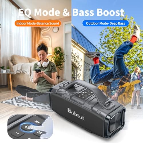 Bobtot Portable Bluetooth Speaker, 60W Peak IPX6 Waterproof, Outdoor Speaker with Handle Stereo Loud Sound, Deep Bass, 8800mAh Battery, TWS/TF/AUX/EQ Outdoor for Party Beach Camping - Thumbnail 3