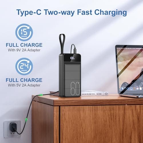 Portable Charger Power Bank 60000mAh Fast Charging 22.5W PD4.0 & QC 4.0 with USB C Battery Pack Charger Portable High Capacity Portable Phone Charger Power Bank for iPhone,Samsung,Travel (Black) - Thumbnail 3