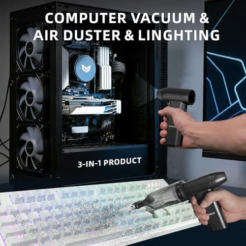 Novyllis Electric Compressed Air Duster Mini Blower Cordless with Computer Vacuum Cleaner kit Lighting 180,000 RPM 5 Speed Handheld 3 in 1 USB-C for pc Keyboards Home Car BBQ Grill - Thumbnail 2