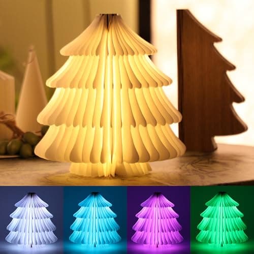 ZBOLE Christmas Tree Lamp,Folding Book lamp,Christmas Decorations with LED Lights,RGB Lighted Tree Lamp for Home Decor,Christmas Gifts(Walnut) - Image 1