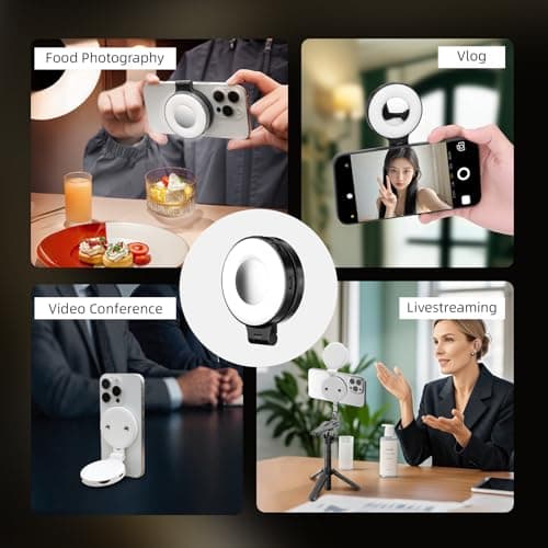 Flymile Magnetic Selfie Light for iPhone, LED Fill Ring Light for MagSafe with Adjustable, Compatible with Smartphone, for Selfies/Photography/TikTok/Video Conference, Portable & Rechargeable, White - Thumbnail 5