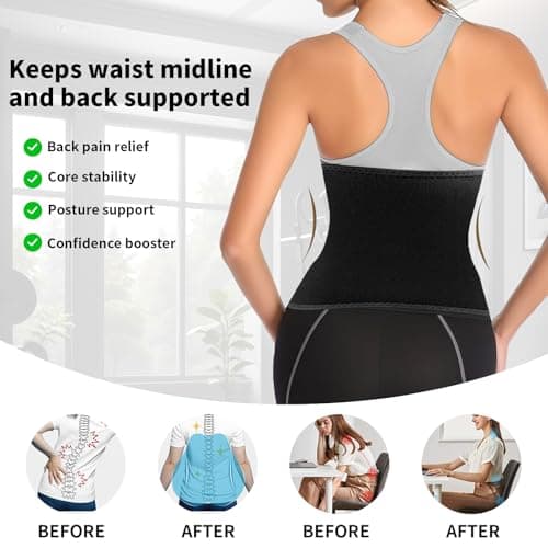 LKV Sculpt Touch Waist Trainer For Women Lower Belly Fat - Thick Sweat Band Waist Cincher Trimmer - Slimming Body Shaper Belt Black - Thumbnail 4