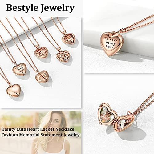 Bestyle "Forever in My Heart Locket Necklace Small Silver Rose Gold Heart Locket Pendant for, Love Statement Locket Necklace Chain for Mom Mother Wife Daughter, 18"+2" Chain - Thumbnail 3
