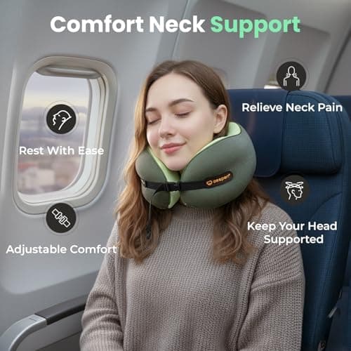 Cesperi® Travel Neck Pillow for Airplanes, Ergonomic Design for Petite Neck, Airplane Neck Pillow with Memory Foam, Travel Essentials for Flights, Car Rides, and Home Rest, Small (Avocado Green) - Thumbnail 2