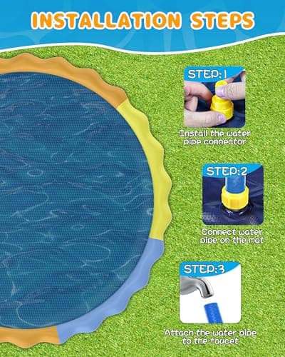 Instraella Splash Pad for Kids and Dogs, 124in Non-Slip Sprinkler Mat 0.5mm Thickened Durable and Foldable Large Pool Summer Fun Outdoor Toys for Dogs and Toddlers Age - Thumbnail 6