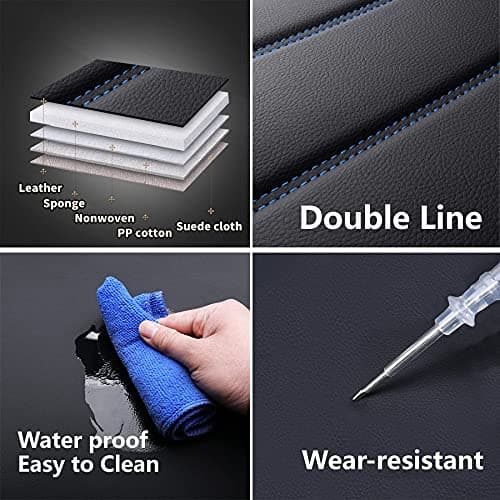 CAPITAUTO Seat Covers, Car Seat Covers Full Set, Black Car Seat Cover, Car Seat Covers Front Seats Back Seat Cover, Waterproof Faux Leather Seat Covers Fit for Most Cars Trucks SUV(Black&Blue) - Thumbnail 3