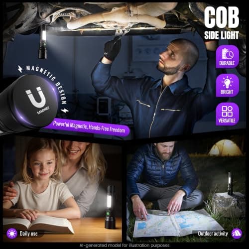 DARKDAWN 3 in1 Super Bright Flashlight & UV Flashlight 395nm, High Lumens USB Rechargeable Ultraviolet Blacklights,Handheld Portable Flashlights for Outdoor Adventure, Pet Urine Stains (2pack) - Thumbnail 4