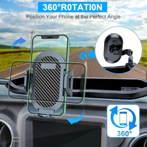 DIAMOOKY Phone Mount for Jeep Wrangler JL JLU 2018-2023 and Gladiator JT 2020 2021 2022 2023 Multi-Mount Dash Phone Holder with Extension Arm Storage Tray Interior Accessories, Not for Wrangler 4xe - Thumbnail 2