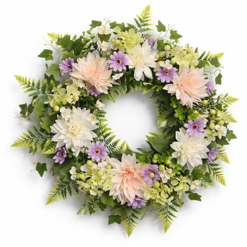24" Front Door Wreaths- Large Year Round Farmhouse Wreath for Spring & Summer Full Lush Artificial Door Decor for Porch, Wall, Window & Home Festival Wedding Decor Wildflower Style Wreath Easter decor - Image 1