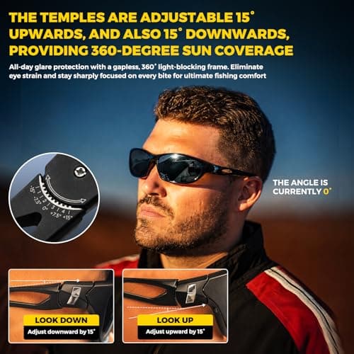 ARCPRO Fishing Sunglasses for Men, Polarized Fishing Sunglasses Men, 30° Adjustable Temples Lightweight Tr90 Frame, UV400 Protection (Silver) - Thumbnail 2