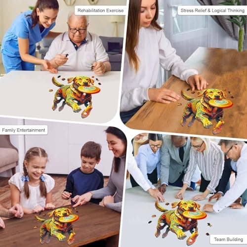 Wooden Puzzle for Adults, Dog with Frisbee Wooden Jigsaw Puzzle 200 Piece, Unique Animal Shaped Wood Cut Puzzles, Fun Challenging Labrador Retriever Puzzles for Adults Family Game Wall Decor 10.3*11in - Thumbnail 3