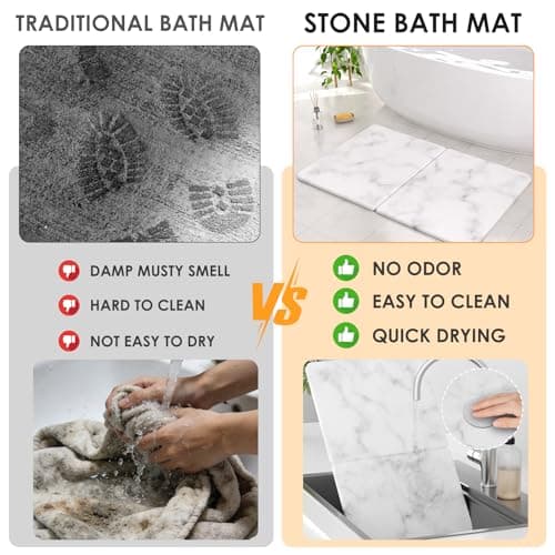 Foldable Diatomaceous Earth Bath Mat - 24"x16" Ultra-Absorbent Stone Shower Mat for Bathroom Floor - Instant Dry Non-Slip Diatomite Floor Mat - Minimalist Stone Dish Drying Mat for Kitchen - Thumbnail 6