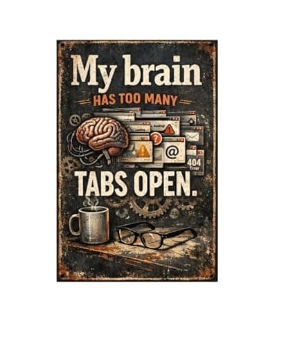 My Brain Has Too Many Tabs Open Tin Sign Funny Mental Overload Humor Vintage Metal Wall Decor Retro Office Coffee Desk Plaque Sarcastic Quote Home Study Wall Art 8x12 Inch - Image 1