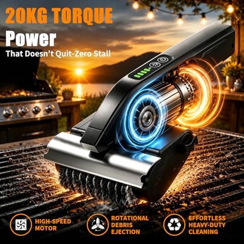 Electric Grill Brush, High Torque BBQ Bristle-Free Cleaner – Rechargeable Cordless with LED Light, Splash Guard & Scraper, Heavy Duty Grill Cleaner Tool for Outdoor Grill, Gift for Men Dad - Thumbnail 4