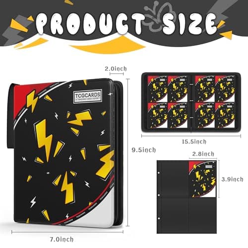 Trading Card Binder 4 Pocket,Card Binder 400 Pockets,Card Book Holder Cards with 50 Removable Sleeves,3-Ring Zip Design MTG/TCG/Sport Collectible Trading Card Albums Gifts for Boys and Girls (Black) - Thumbnail 2