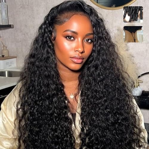 Burmese Curly 30inch Lace Front Wigs Human Hair Pre Plucked Pre Cut 13x4 New 250% Density HD Lace Glueless Wear and Go Tiny Konts Curly Wigs for Black Women Drawstring Wig Natural Virgin Hair Color - Image 1