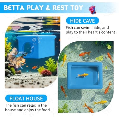 VOXGET Floating Betta Fish Hammock Cave House for Aquarium, 3D Printed Betta Shrimp Feeder & Hideout Cave Toys, Small Aquarium Feeding Ring Decor, Turtle Fish Tank Decorations Accessories -Blue - Thumbnail 4