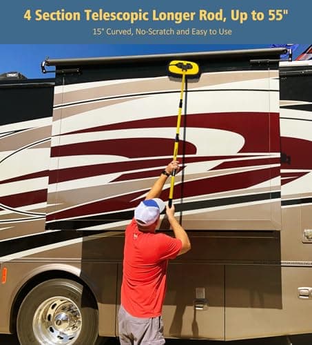 YeewayVeh Car Wash Brush Mop with Long Handle, 55" Car Wash Brush with 2 Replaceable Microfiber Mop Heads, 15° Curved Extension Pole Auto Cleaning Wash Kit for Truck SUV RV Camper, Yellow - Thumbnail 2