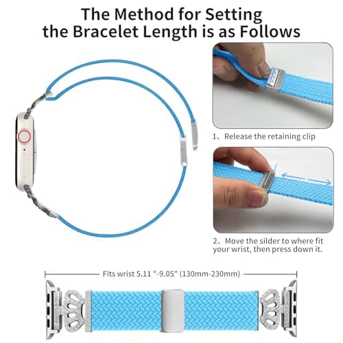 Chinber Braided Band Compatible with Apple Watch Bands 40mm 38mm 41mm 42mm 44mm 45mm 46mm 49mm,Magnetic Soft Nylon Stretchy Strap with Designer Bling Crown Strap for Series 10/9/8/7/6/5/4/3/2/SE/Ultra - Thumbnail 6