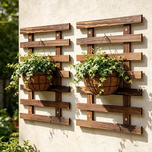 2 Pcs Wall Planter for Indoor Outdoor Plants - Wooden Wall Amounted Plant Holder for Hanging Pots, Vertical Pack Wood Garden Trellis for Climbing Plants Orchid Ivy Vine Rose Patio Home Decor, 15.75" - Thumbnail 6