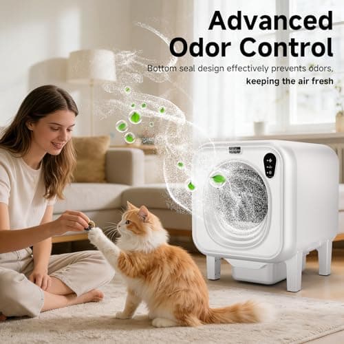 TOPNOTCH GENERAL Self Cleaning Litter Box, Extra Large Automatic Cat Litter Box Self Cleaning for Multiple Cats, App Control, Safety Protection, Ultra-Quiet,Includes Trash Bags,White - Thumbnail 5