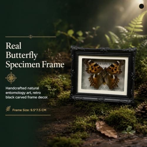 1Pcs Real Butterfly Framed Handmade, Taxidermy Butterfly Shadow Box Collection, Framed Butterfly Taxidermy for Oddities and Curiosities Gifts Tabletop Ornaments (#11-butterfly Specimen+photo Frame) - Thumbnail 4