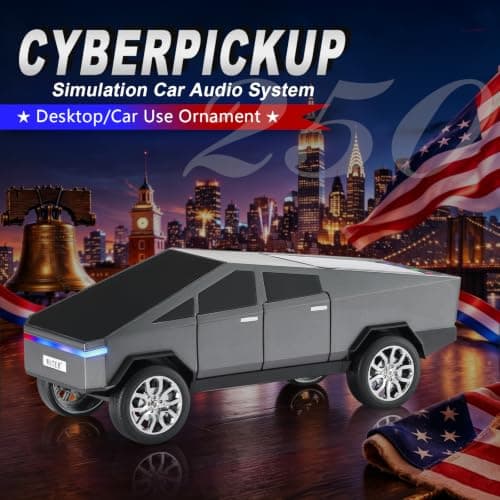 WS-580 Cybertruck Portable Bluetooth Speaker, Replica Car with Display Screen, HD Sound, TWS Pairing, FM Radio, Built-in Mic, Remote Selfie Control, LED Party Light, Gift for Car Lovers (Gray) - Thumbnail 2