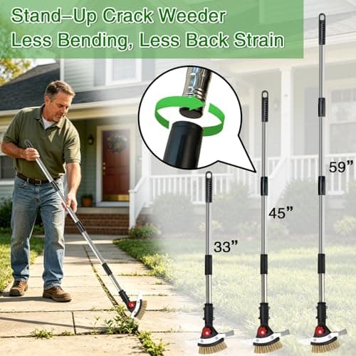 VITAINTE 3 in 1 Crack Weeder Tool Long Handle - Heavy Duty Weed Puller, Stainless Steel Crevice Weeding Tool & Weed Remover with Moss Scraper for Driveway, Patio, Pavers, Sidewalk (59" Adjustable) - Thumbnail 2