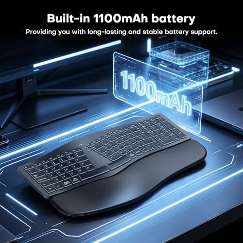 MOKURU Wireless Ergonomic Keyboard, Split Keyboard with Wrist Rest, Full Size 2.4G BT Computer Keyboard, Compatible with Windows, Mac OS, PC Computer/Laptop (Black) - Thumbnail 6